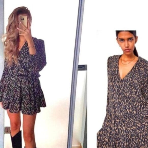 Zara "The Claris" leopard print button front ruffled dress Blogger Fave XL - Picture 1 of 11